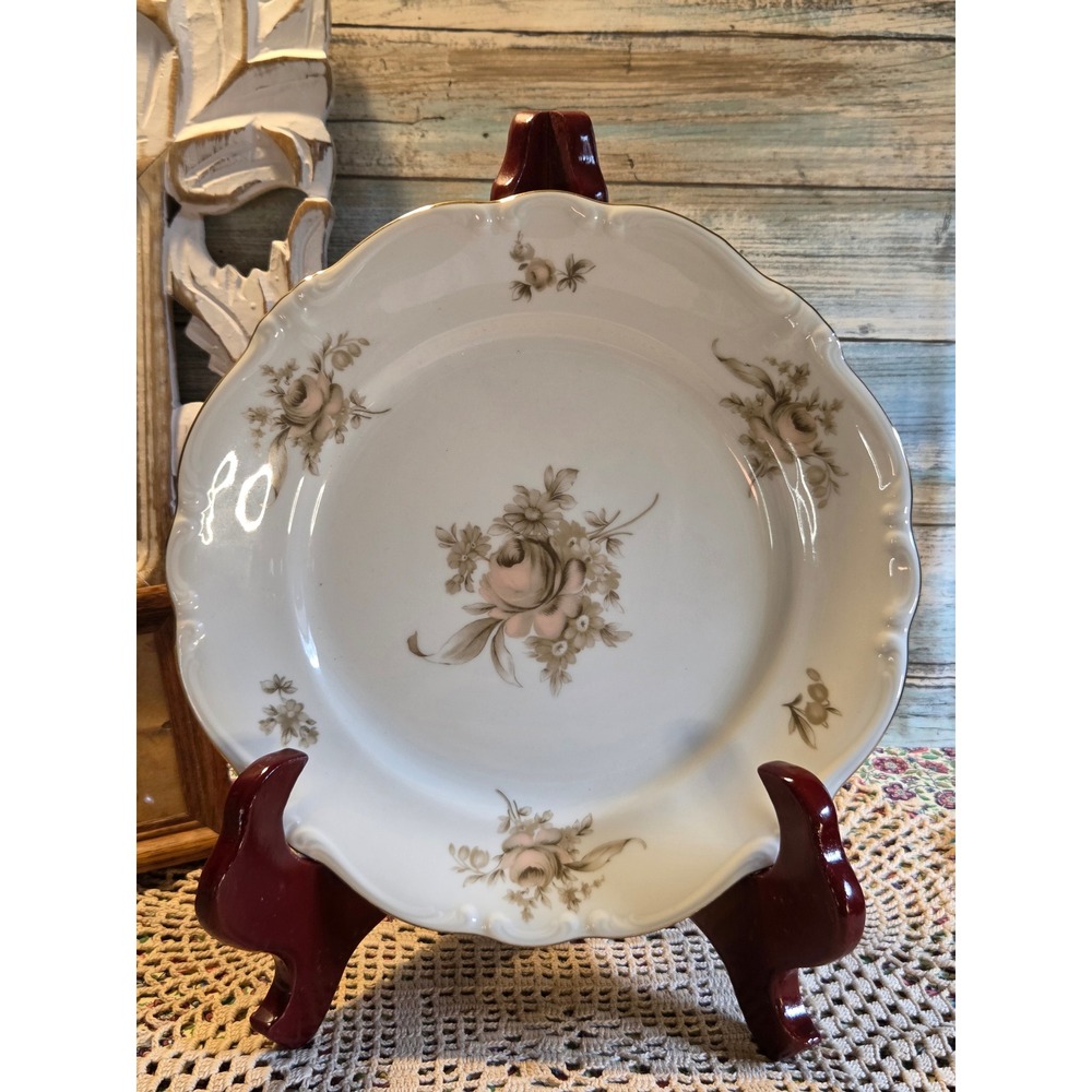 😎Johann Haviland Sepia Rose Dinner Plate Bavaria Germany Scalloped Gold Trim